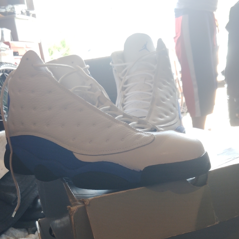 Jordan White and Blue High-Top Sneakers